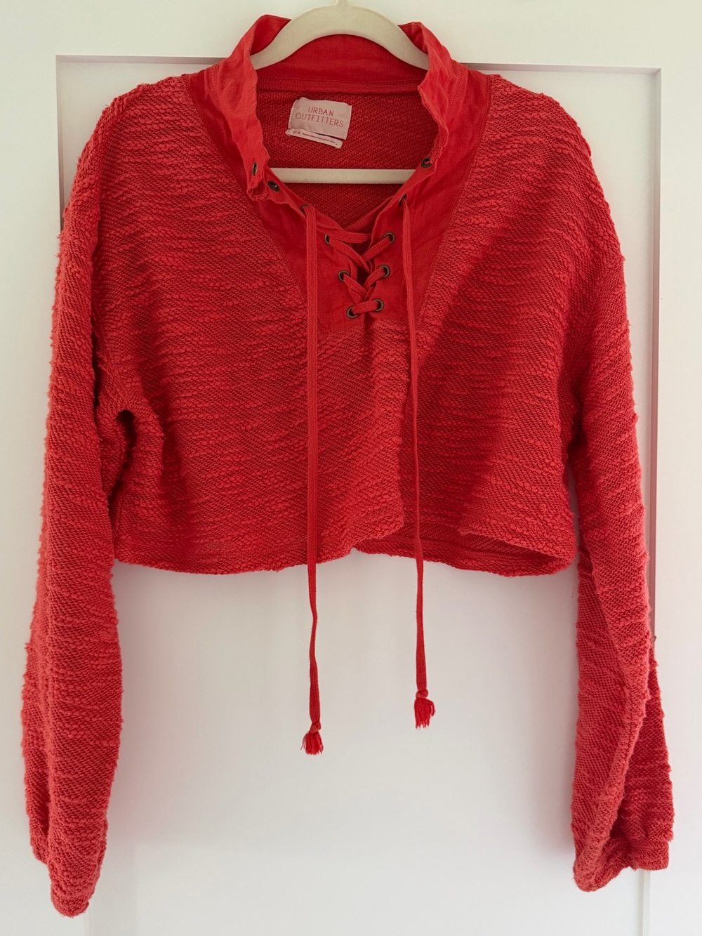 Urban Outfitters Red Cozy Knit Sweatshirt with Tie Detail cropped